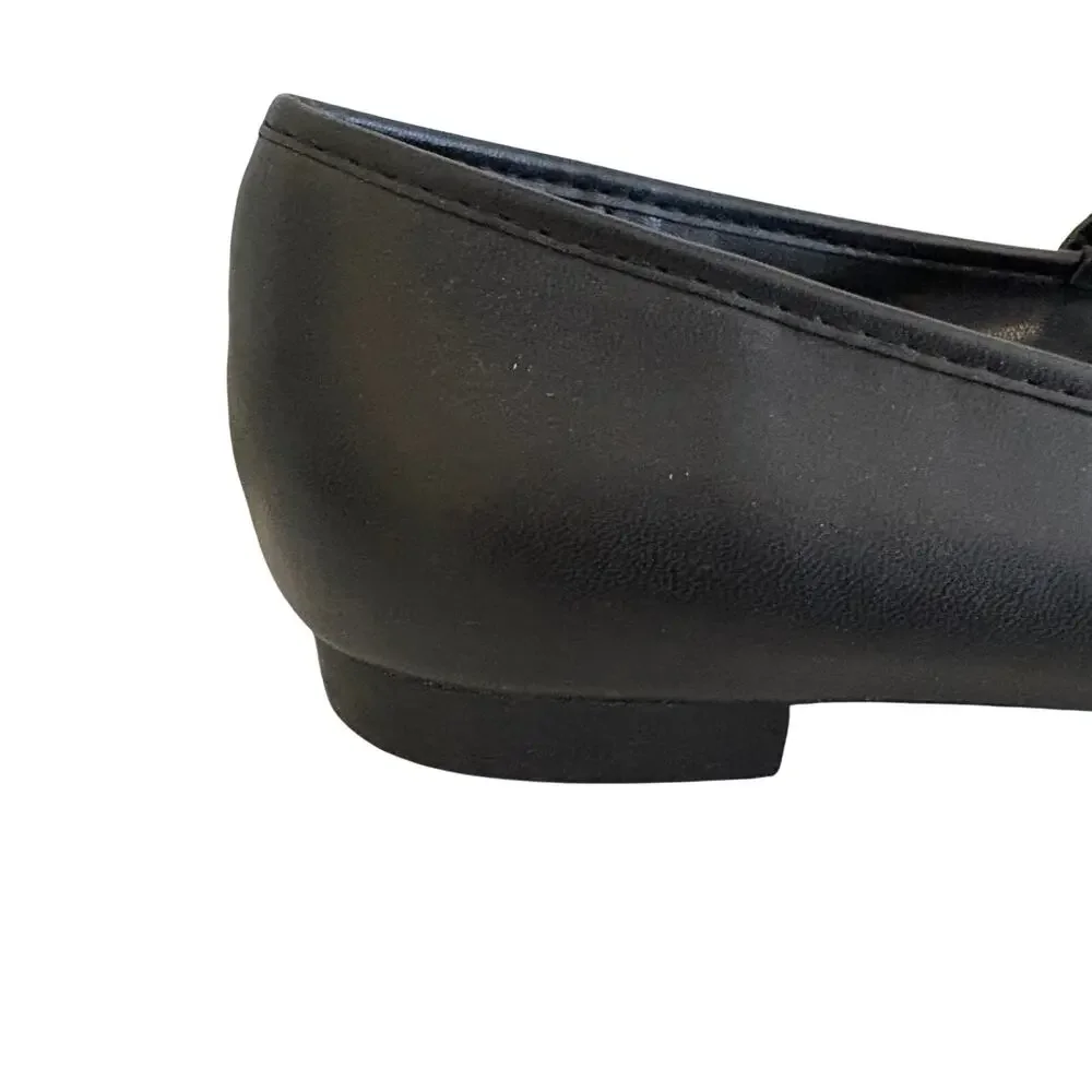 Charles & Keith Faux Black Leather ADORE Charm Mary Jane Ballet Flats Shoes Glam